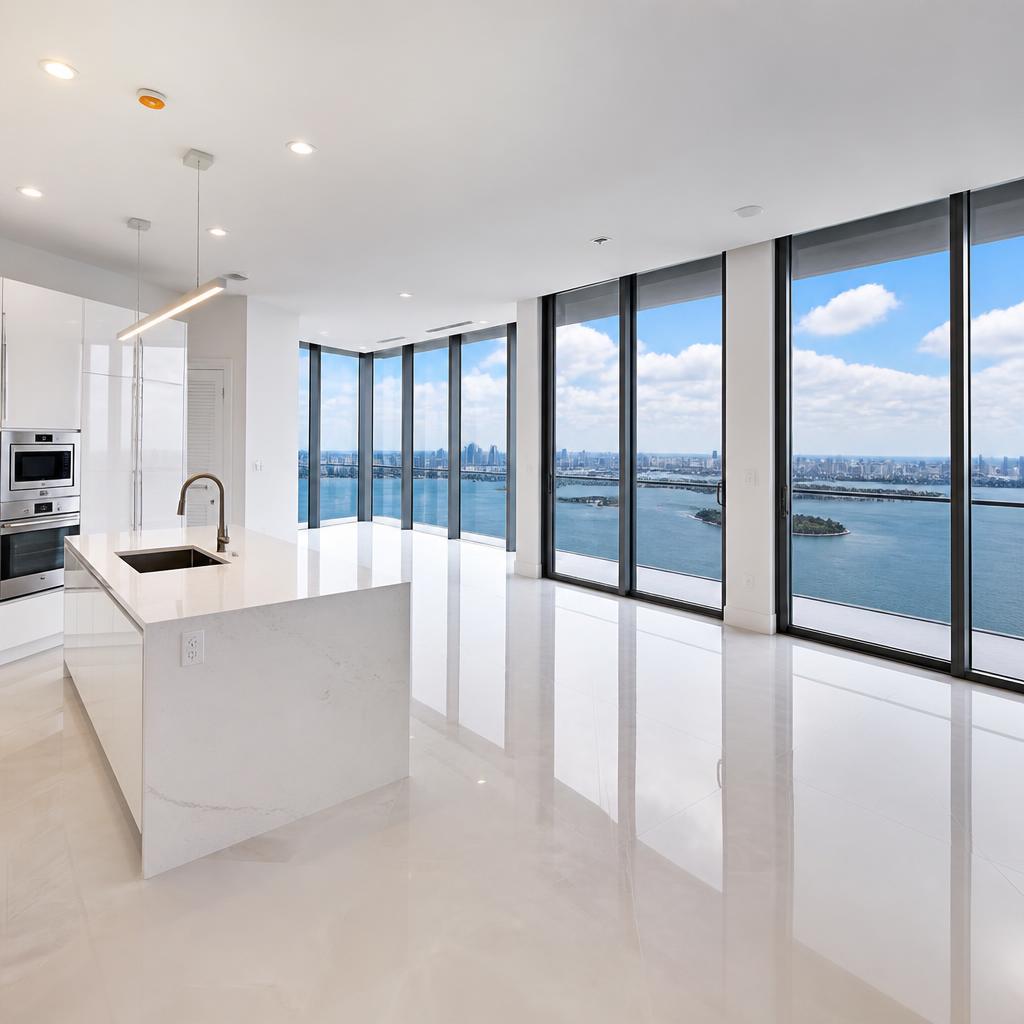 Post-construction cleaning of luxury Miami condo with bay view